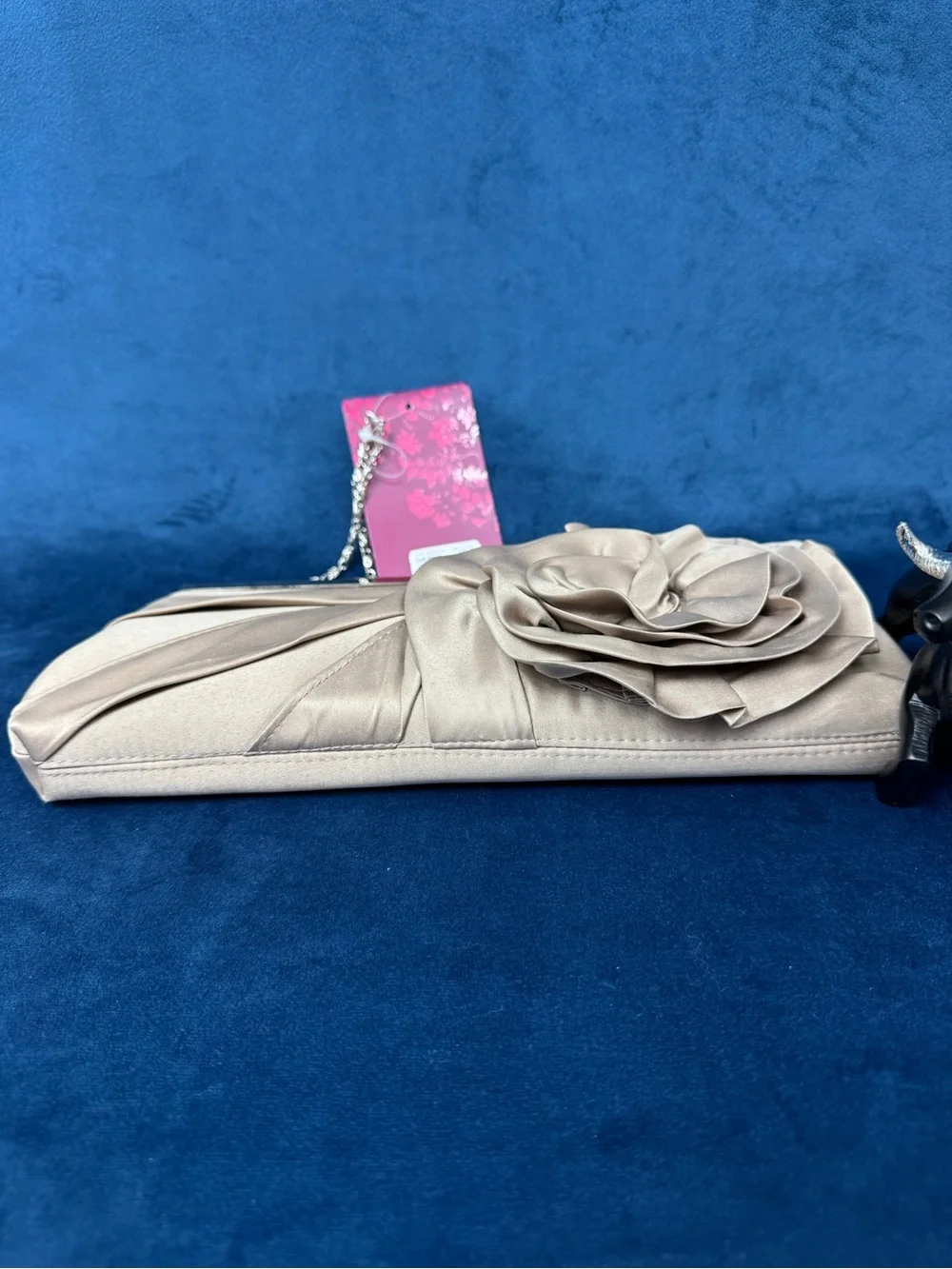 Lulu Townsend Taupe Satin Rose Frame Clutch